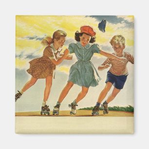 Aimant Plaisir de patin à roulettes vintage pour enfants 