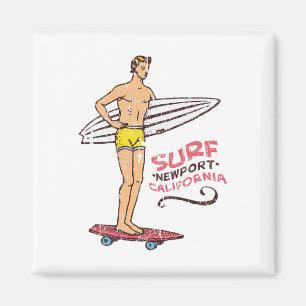Aimant Planche de surf vintage rétro Newport Beach Surf a