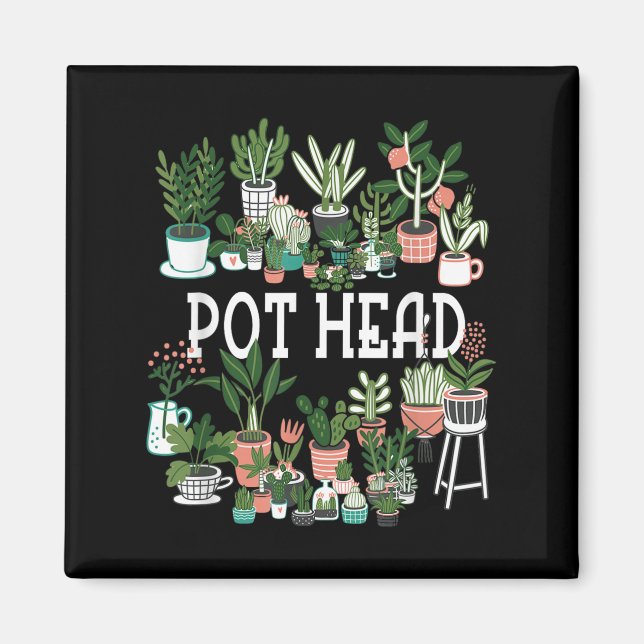 Aimant Plante Lover Et Gardener_ Pot Tête Succulente Cour (Devant)