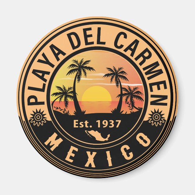 Aimant Playa del Carmen Palm Tree Retro 80s Playa mexicai (Devant)