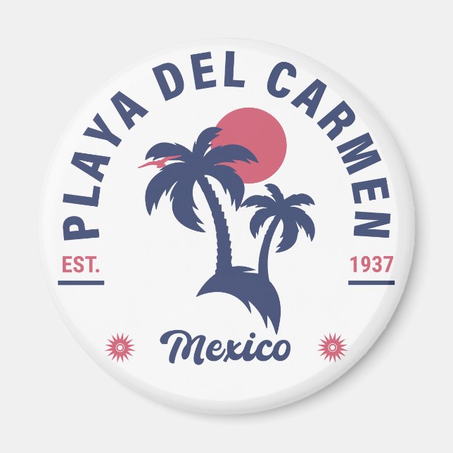 Aimant Playa del Carmen Palm Tree Retro 80s Playa mexicai (Devant)