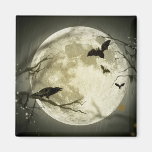 Aimant Pleine lune avec chauves-souris et corbeau