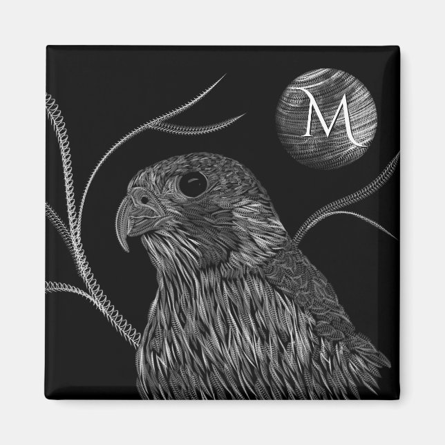 Aimant Pleine lune de faucon Monogramme noir (Devant)