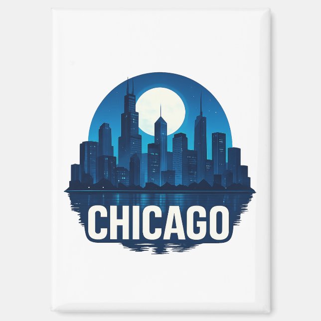 Aimant Pleine lune Skyline de Chicago (Recto)
