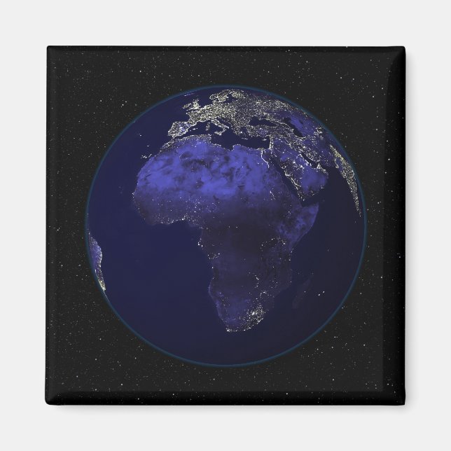 Aimant Pleine Terre la nuit montrant l'Afrique et l'Europ (Devant)