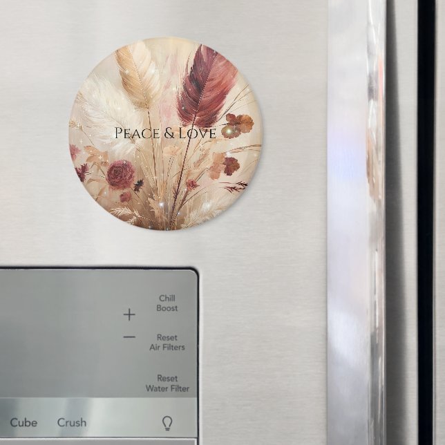 Aimant Plumes de Boho à crème rouge Floral (In situ (réfrigérateur))
