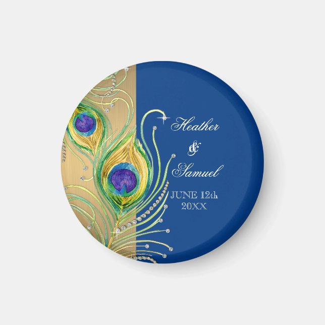 Aimant Plumes de paon moderne Faux Jewel Scroll Swirl (Devant)