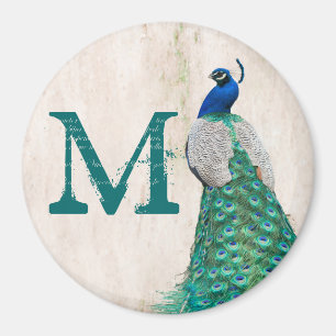 Aimant Plumes d'oiseaux de paon Monogramme Turquoise Aima