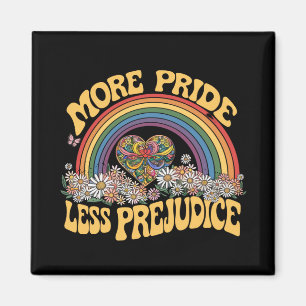 Aimant Plus de fierté moins de préjugés Retro Rainbow Pri
