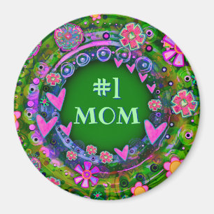 Aimant Plutôt Whimsical Floral Fun #1 Maman Vert rose