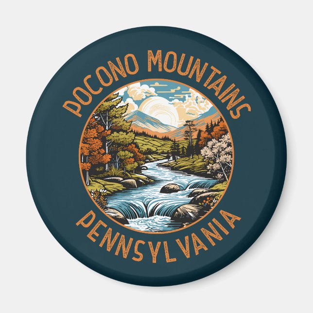 Aimant Pocono Mountains Pennsylvania Sunset Retro Art (Devant)