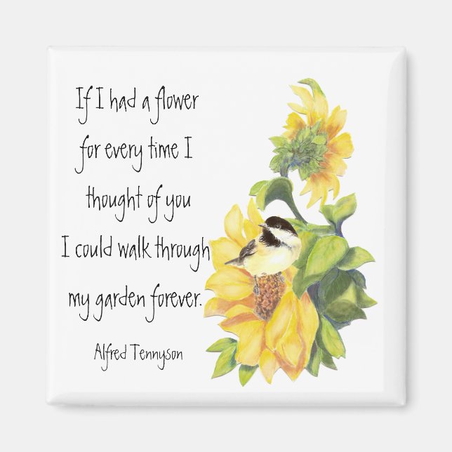 Aimant Poème d'ami avec chickadee et jardin de tournesol (Devant)
