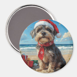 Aimant Pointeur à poils durs Griffon Dog Christmas Beach