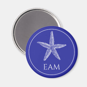 Aimant Poisson étoile blanche côtière sur Monogramme bleu