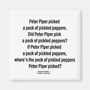 Aimant Poivrons poivrés Peter Piper Peck (Tongue Twister)