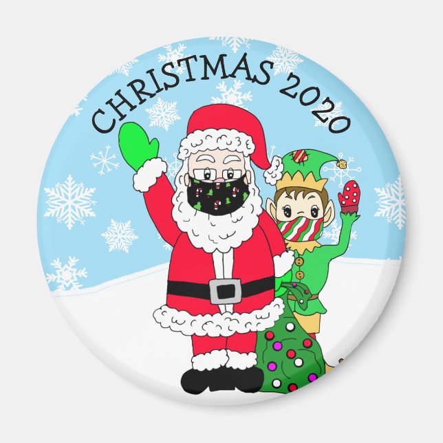 Aimant Pôle Nord Père Noël et Elf dans Facemask 2020 Keep (Devant)