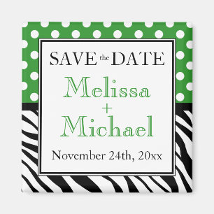 Aimant Polka Dot Green Zebra Imprimer Enregistrer la date