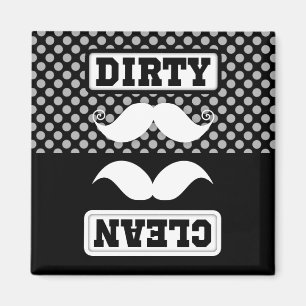 Aimant Polka noir gris Motif Moustache propre sale