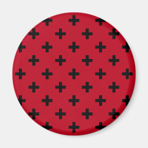 Aimant Polka noire croise sur rouge