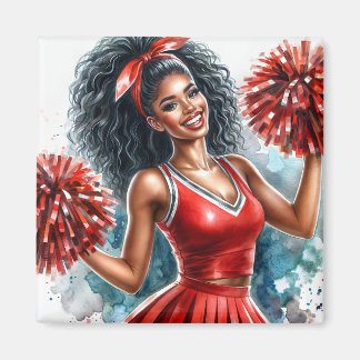Aimant Pom-pom girl Afro-Américain En Aquarelle Rouge