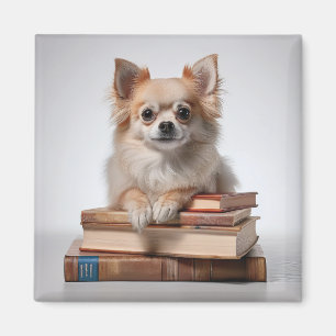 Aimant Pomchi sur une pile de livres