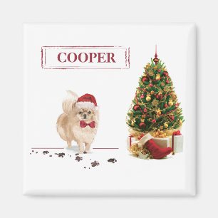 Aimant Pomeranian drôle de Noël Chien avec Arbre