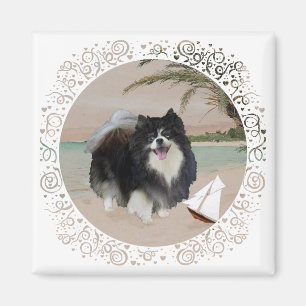 Aimant Pomeranian noir avec voilier