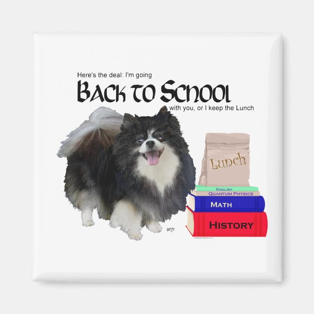 Aimant Pomeranian noir retour à l'école (Devant)