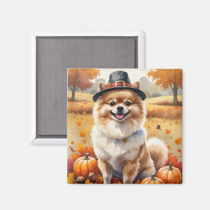 Aimant Poméranie Dans L'art De Thanksgiving Des Feuilles