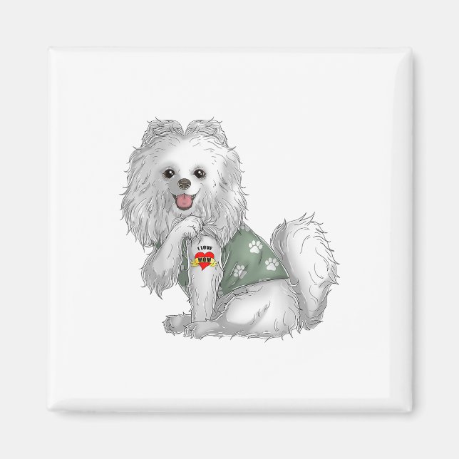 Aimant Poméranien I Love Maman Tattoo Chien Chemise Drôle (Devant)