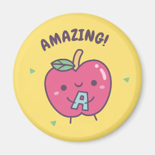 Aimant Pomme rouge mignonne incroyable avec l'alphabet A,