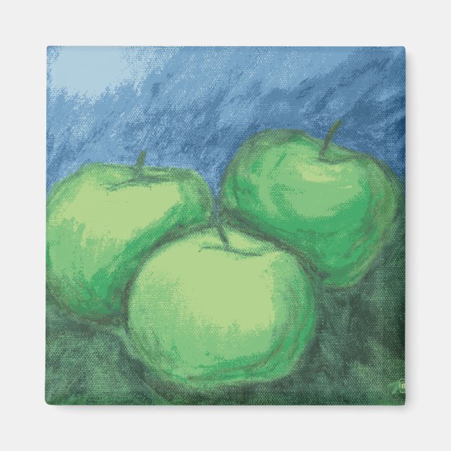 Aimant Pommes vertes dans les pastels à l'huile (Devant)