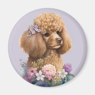 Aimant Poodé Chien Floral Purple Girl mignonne Aquarelle