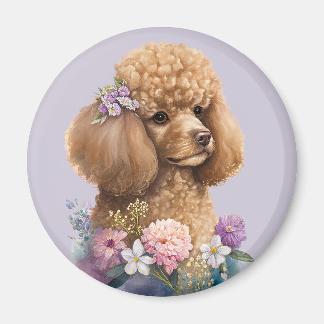 Aimant Poodé Chien Floral Purple Girl mignonne Aquarelle (Devant)