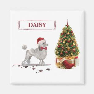 Aimant Poodle gris drôle Chien de Noël avec arbre