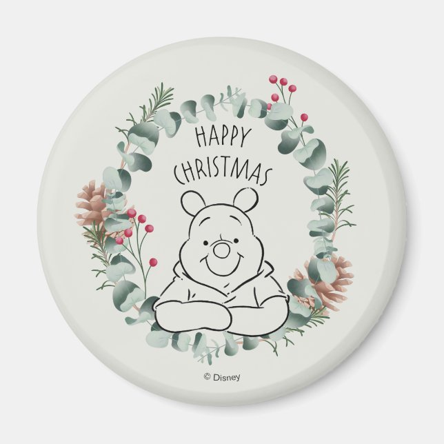 Aimant Pooh | Bonne couronne de Noël (Devant)