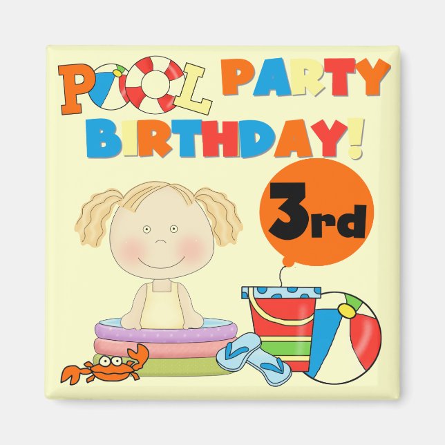 Aimant Pool Party 3e anniversaire T-shirts et cadeaux (Devant)