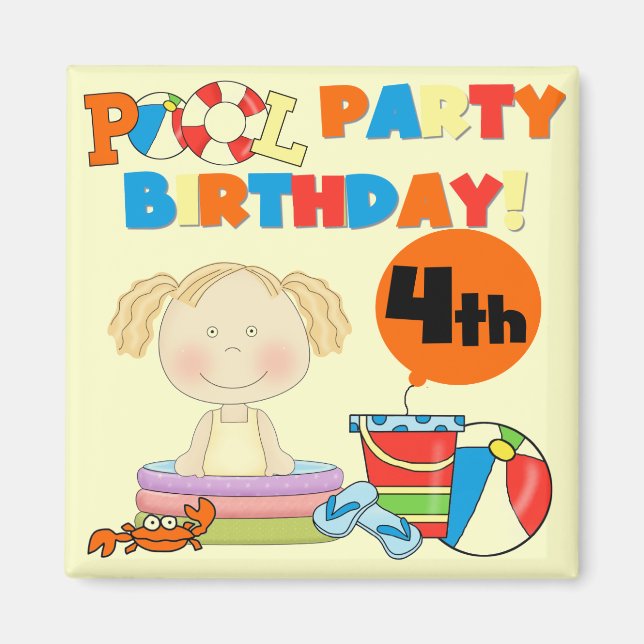 Aimant Pool Party 4th Birthday Tshirts et cadeaux (Devant)