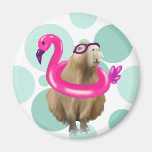Aimant Pool Party Cute Capybara Avec Flotte Flamant rose 