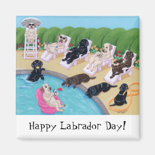 Aimant Poolside Party labradors peinture