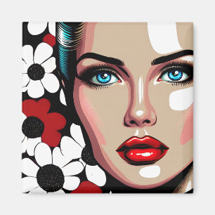 Aimant Pop Art Ai Comic Book Visage de femme