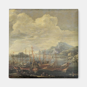 Aimant Port avec le phare et les bateaux (huile sur la
