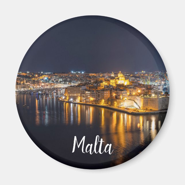 Aimant Port de Malte illuminé la nuit (Devant)