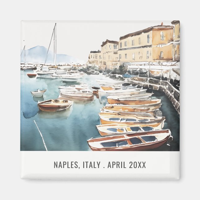 Aimant Port Père Noël Lucia Naples Italie Aquarelle Voyag (Devant)