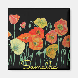 Aimant Porte-clé acrylique floral aux coquelicots orange 