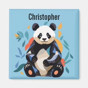 Aimant Porte de panda assise colorée Nom personnalisé Ble