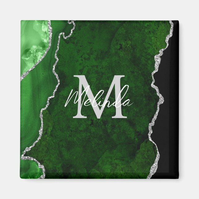 Aimant Porte en marbre vert et argent (Devant)