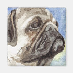 Aimant Portrait aquarelle de Pug
