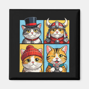 Aimant Portrait de chat Pop Art Chats Mignon Bloc de coul