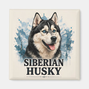 Aimant Portrait de chien arctique Husky sibérien - Œuvre 